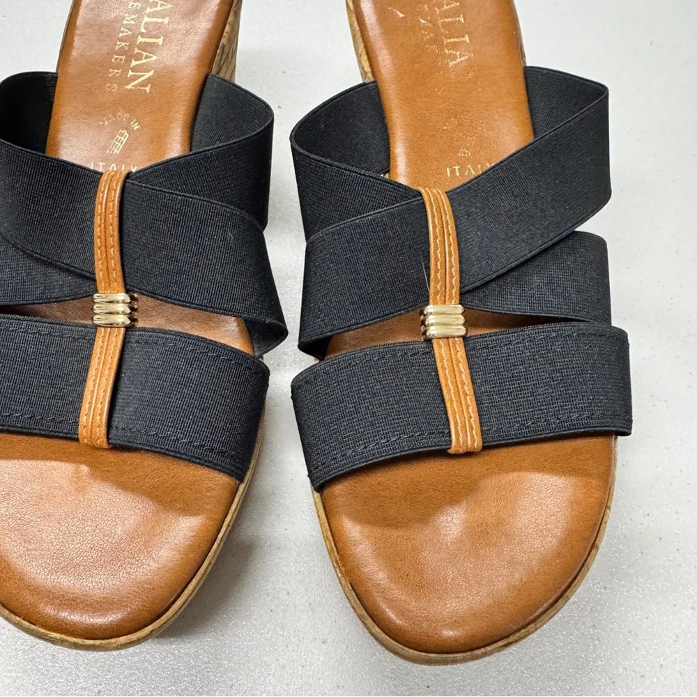 Italian ShoeMaker Black Slip On Mule Wedges Womens 8 Beachy Classic Sandals - Image 9