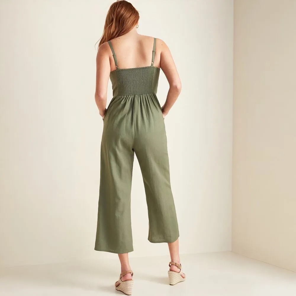 Old Navy Sleeveless Button-Front Linen-Blend Jumpsuit - Image 2