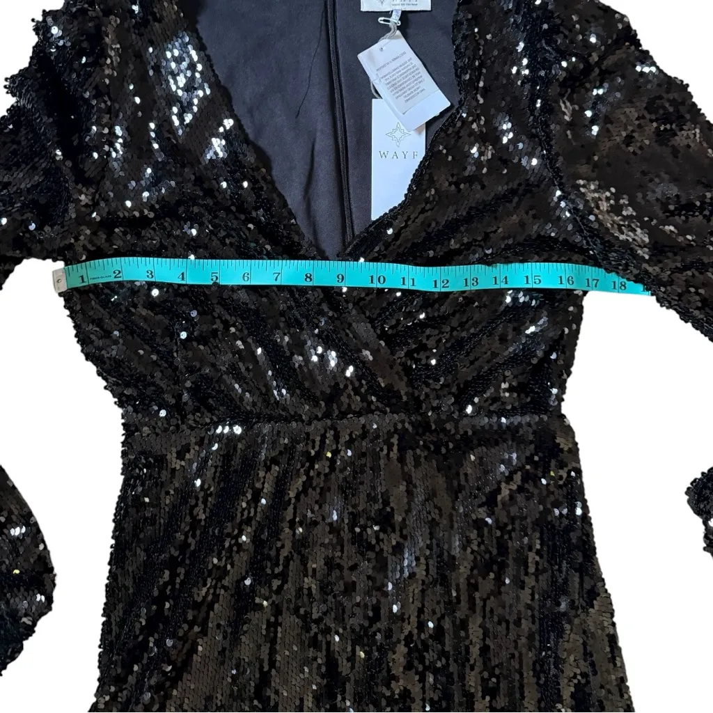 NEW WAYF Carrie Long Sleeve Sequin Minidress Small Black Party Sparkle - Image 6