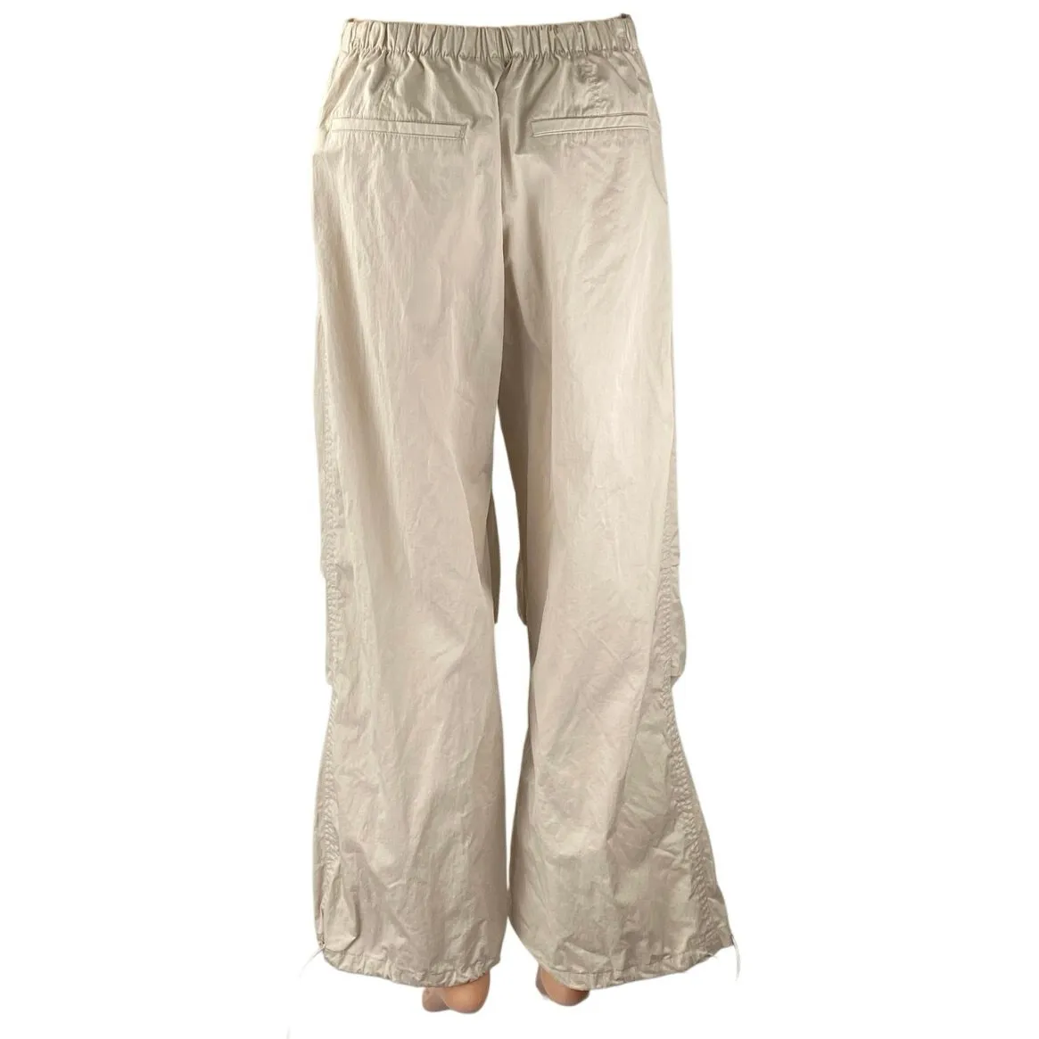 Zara Beige High Waist Baggy Wide Leg Windbreaker Parachute Trousers Pants Size S - Image 3
