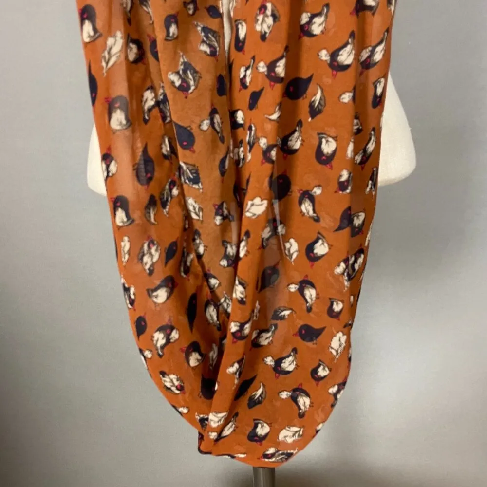 Infinity Scarf Bird Print Gauzy Brown Semi - Image 4