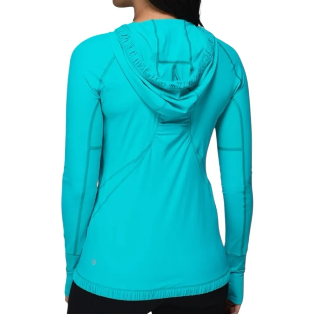 Lululemon Women’s Size 4 Blue Tropics Water Bound Running 1/4 Zip Hoodie Top - Image 2