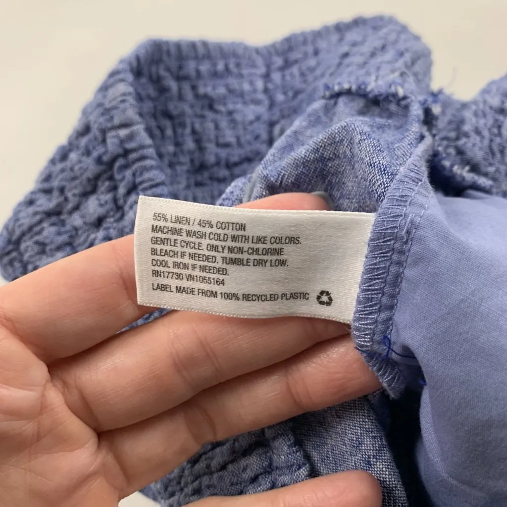 A New Day Blue Chambray Linen Blend Smocked Waist Pull On Shorts XS - Image 4