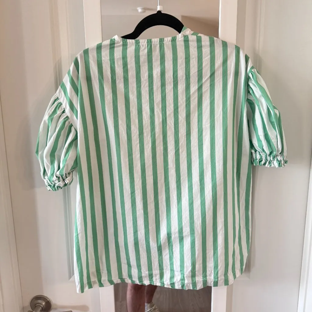 Brooke Wright Striped Blouse Size S/M Color Green White Size M - Image 4