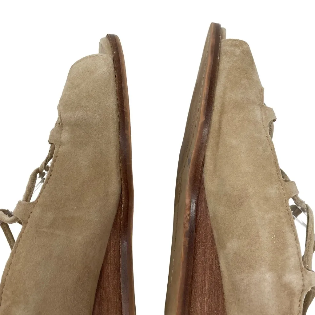 Vince Camuto Rochela Suede Wedge Size 7.5 Sandal Lace-up Tan Peep Toe - Image 6