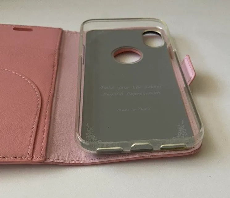 iPhone X Case Leather Wallet Flip Cover Pink - Image 6