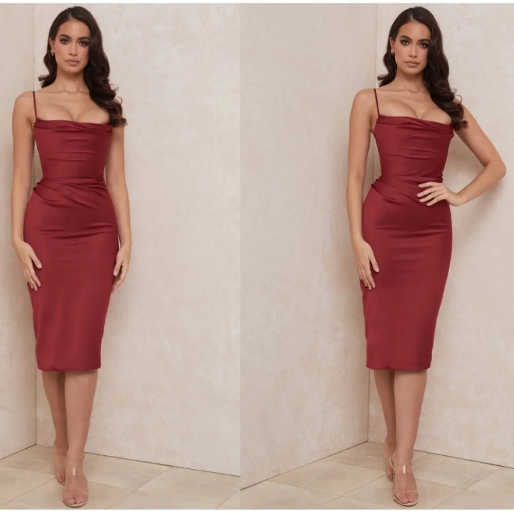 HOUSE OF CB 'Anja' Wine Satin‎ Corset Midi Dress NWOT size XL - Image 3