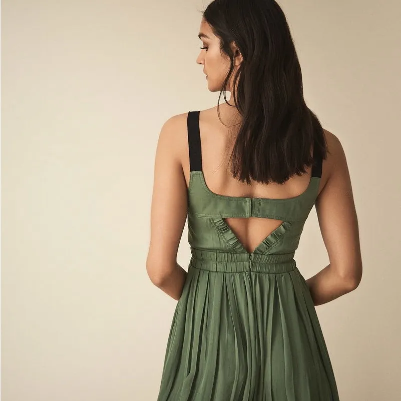 Reiss Women’s Luella Pleated Midi Dress Sleeveless Cutout Back in Green Size 10 - Image 4