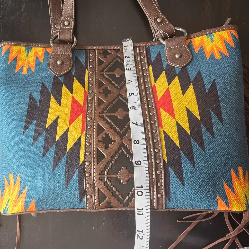 Western‎ Aztec Tapestry Concealed Tribal Carry Tote Bag Brite Blue - Image 14