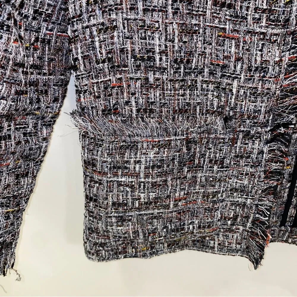 H&M  Frayed Tweed Sequin Cropped Jacket Open-front Blazer Size 6 - Image 4