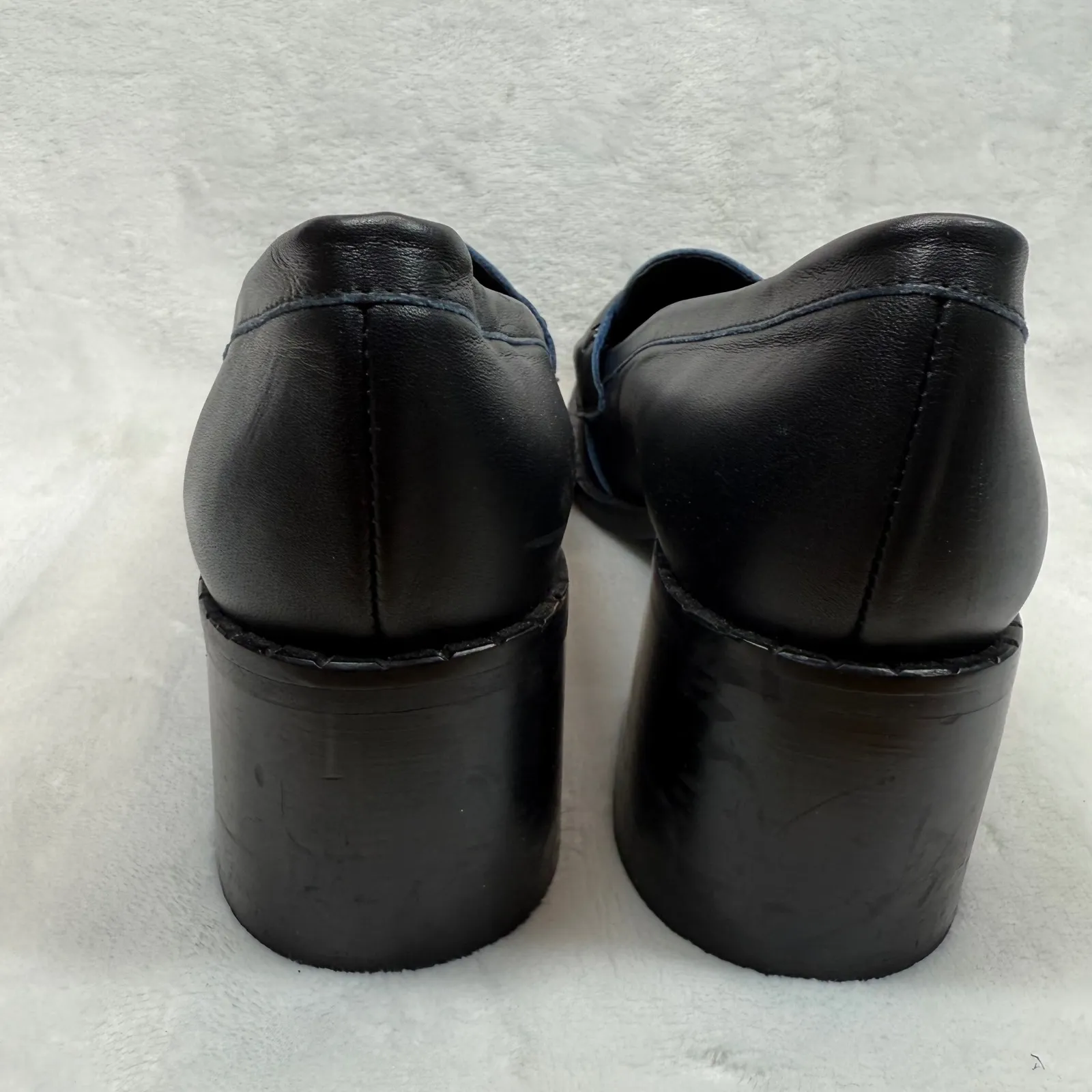 Free People Hayden Black Leather Heeled Loafers Chain Accent Size‎ 41 US 10 - Image 6