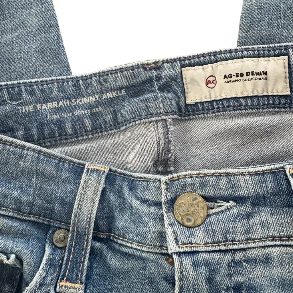 AG Adriano Goldschmied Jeans Farrah Skinny Ankle Striped Raw Hem, Sz 26 - Image 12