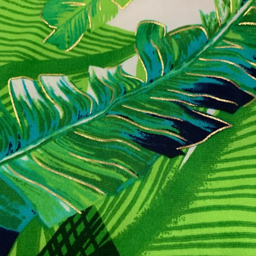 Vintage Cache Y2K Green Tropical Leaf
Print Halter Dress, Size S - Image 6