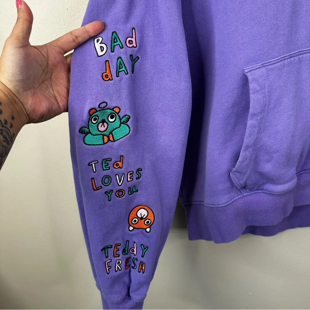 Teddy Fresh Bad Day Hoodie Womens M Light Purple Embroidered Graphic Sweatshirt - Image 4
