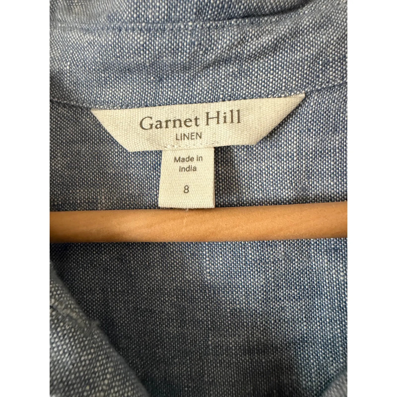 Garnet Hill Darcy Linen Shirtdress Chambray Denim Sky Blue Tie Waist 8 Dress - Image 5