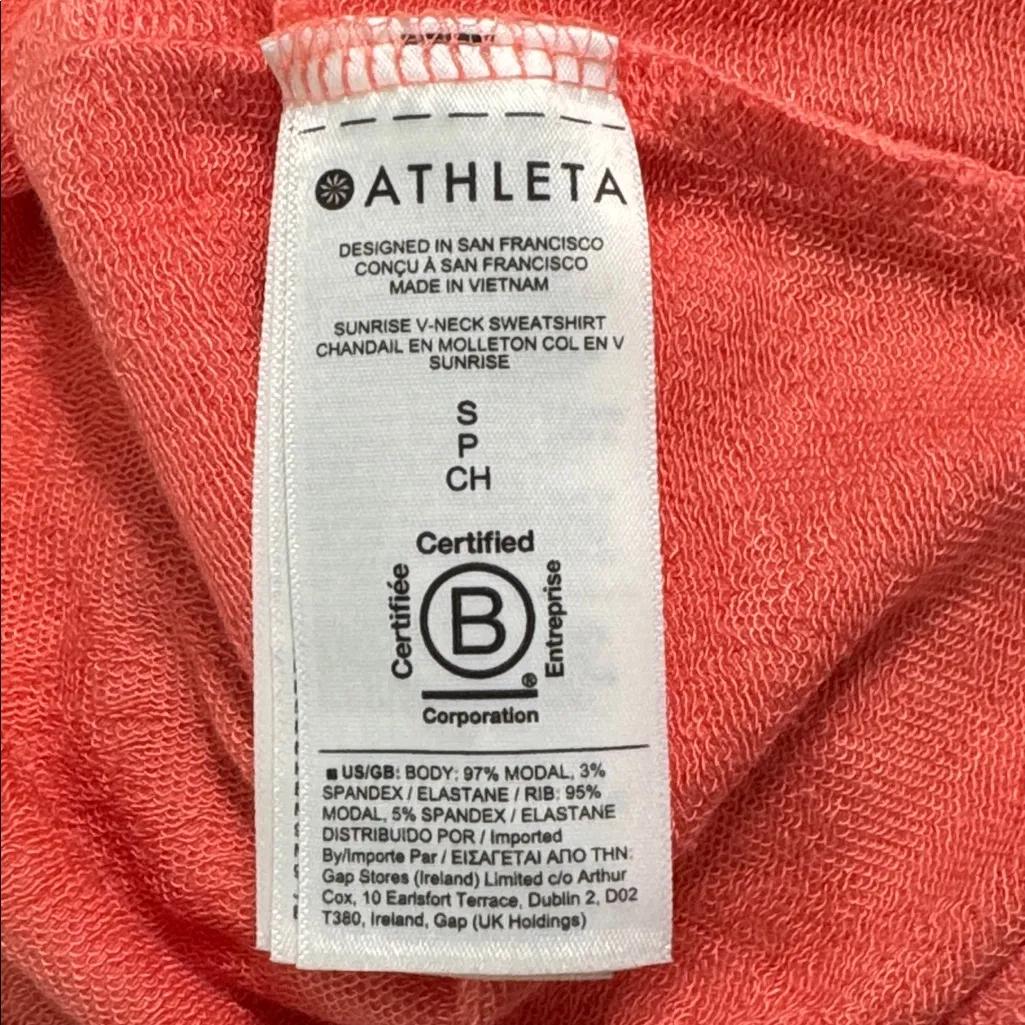 Athleta Sunrise Coral V-neck Sweatshirt with thumbholes size S - Image 9