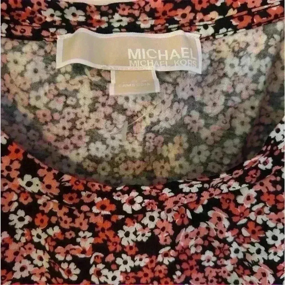 Michael Kors Women's Floral Print Blouse S Multicolor Ruffle Peplum Top - Image 4