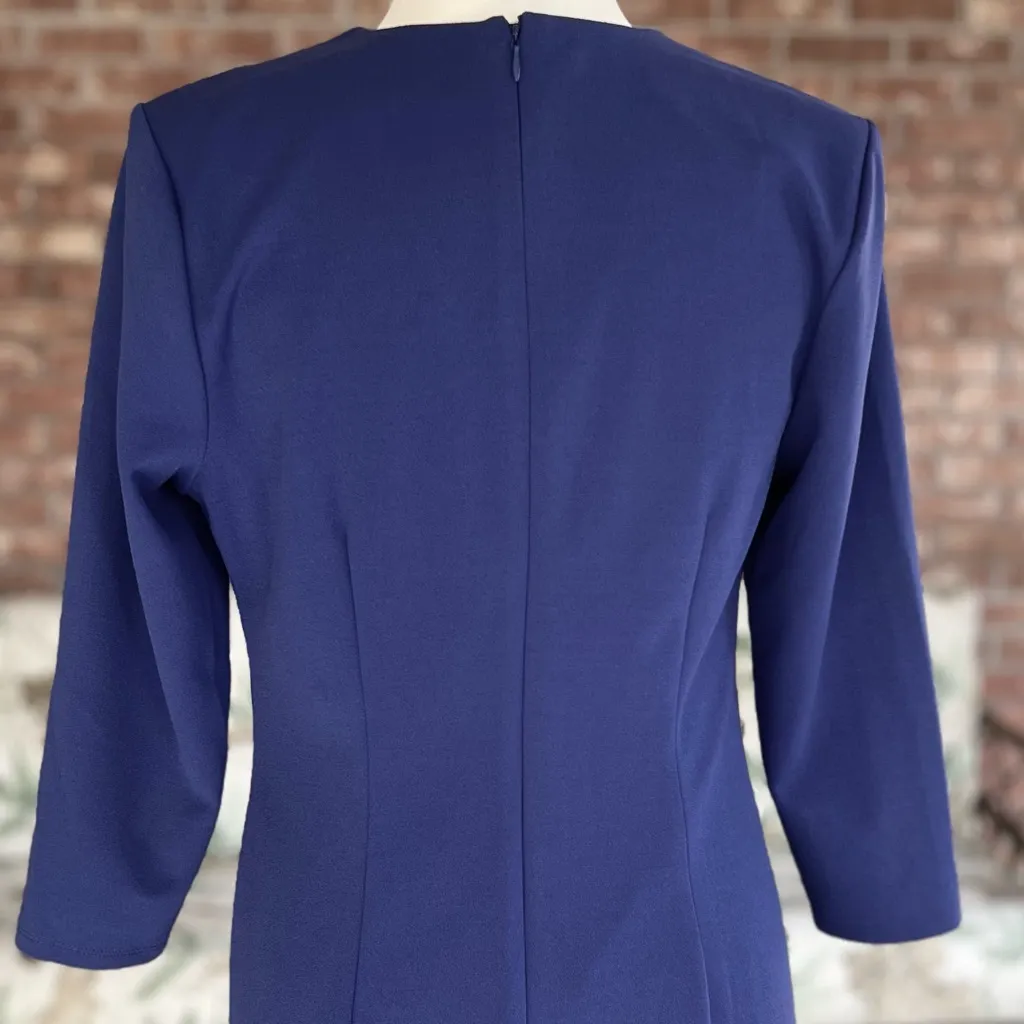 New York & Company Dress Ruched M Periwinkle Blue Purple Mini Knit V - Image 10