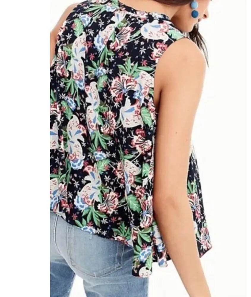 J. Crew Floral Tie Front Drapey Top Island Floral Keyhole Neck Size Medium - Image 6