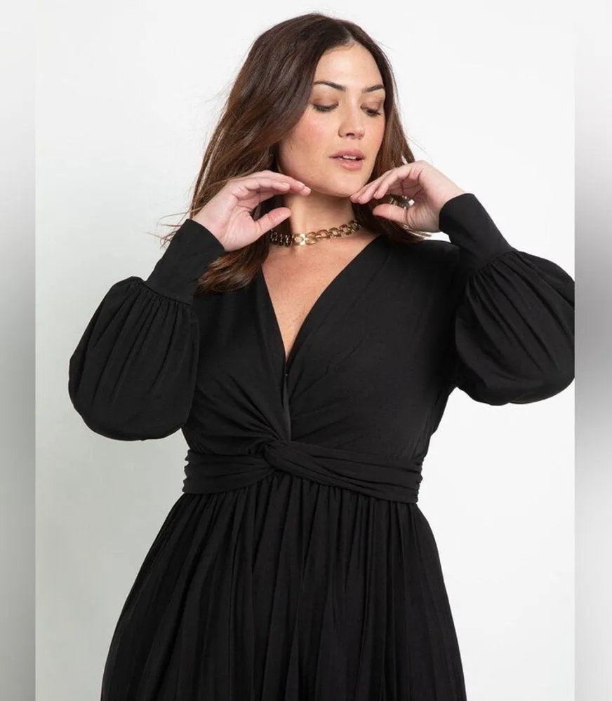 Eloquii  Black Knot Front Pleated Dress - Size 20 - Image 3