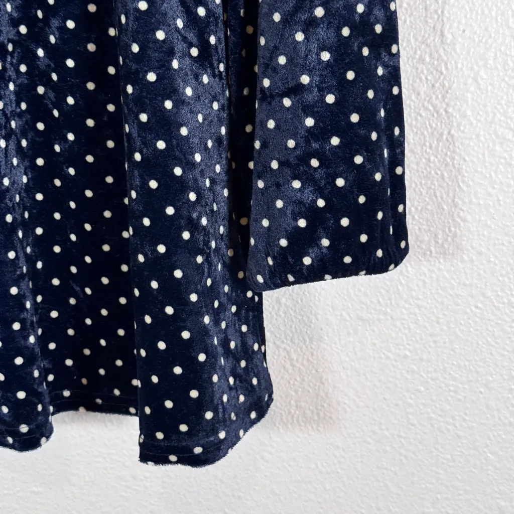 Anne Basket Blue Polka Dot Velvet Peplum Blouse Womens S Fall Boho Babydoll Top - Image 7