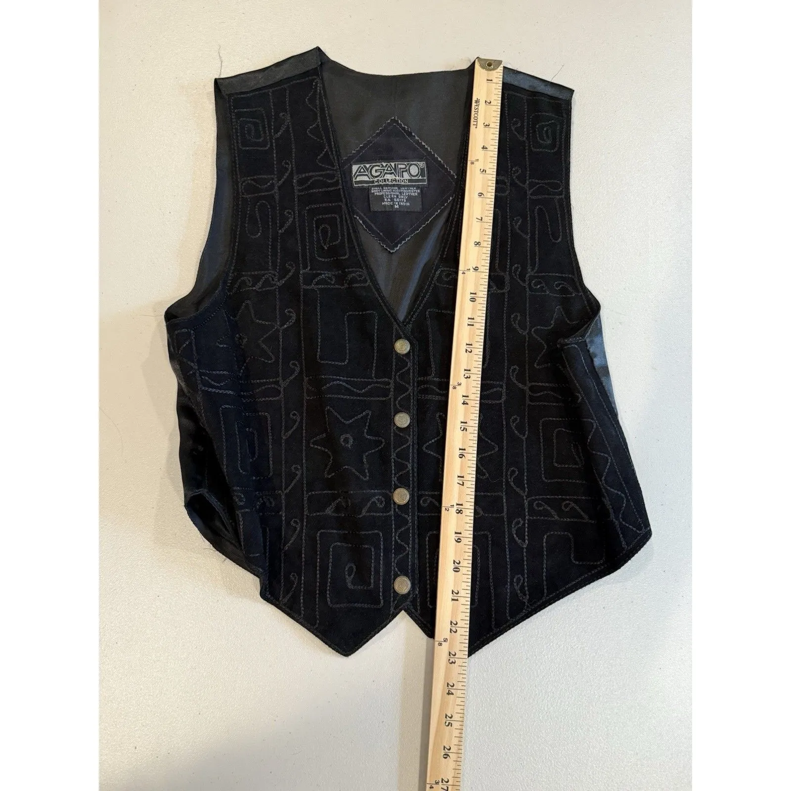 Vintge Agapo Vest Womens Medium Black Suede Leather Whimsigoth 90s Y2K Western - Image 4