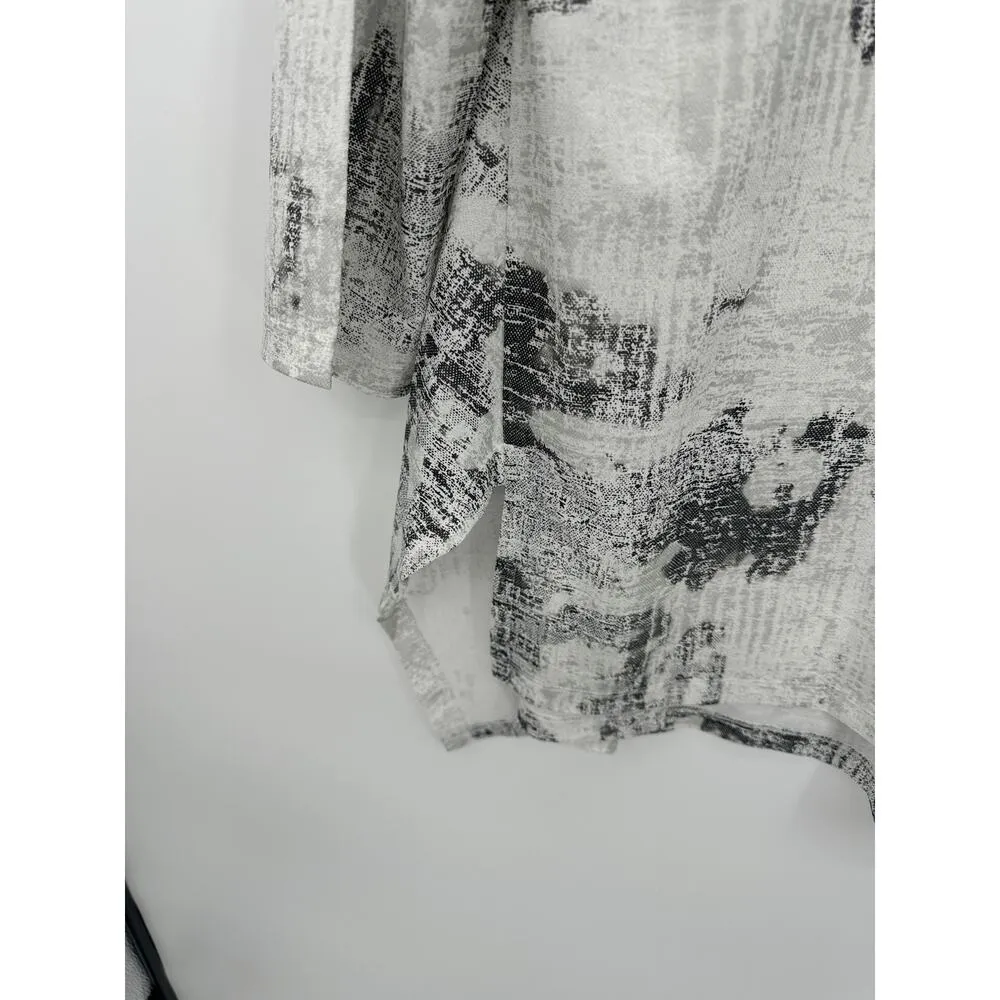Clara Sun Woo Tunic Top Women Large White Black Long 3/4 Sleeve Stretch Abstract - Image 3