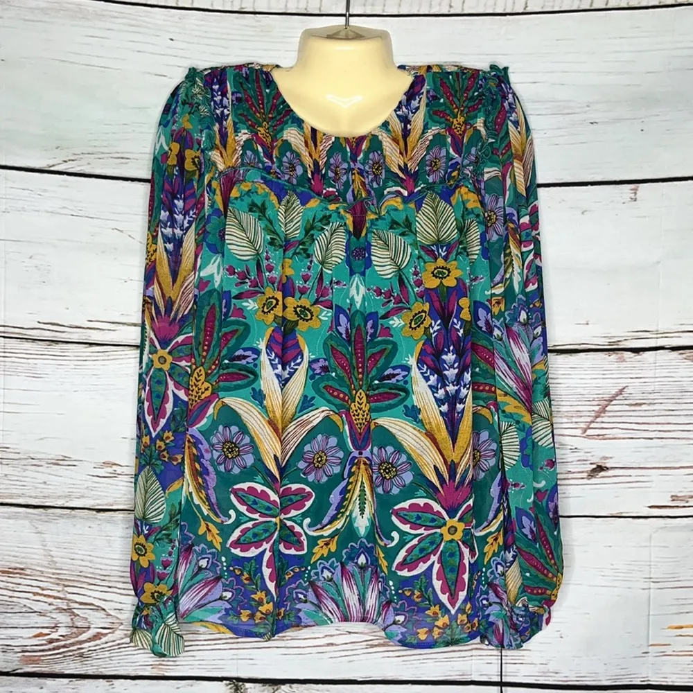 Nicole Miller NWT Size XL Blue Floral Print 2 Pc. Peasant Blouse & Camisole Set - Image 2