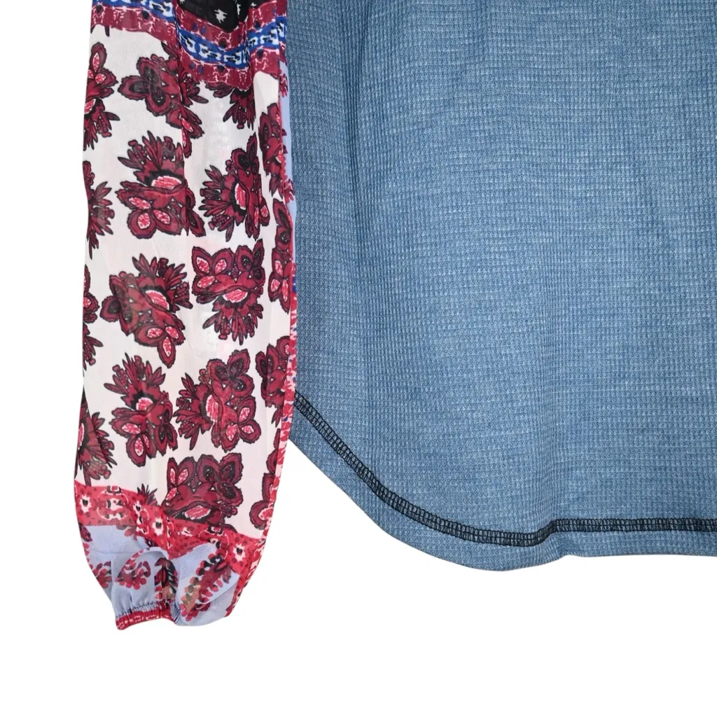 Baea Women's M Boho Mixed Sleeve Denim Blue Top NEW Size M - Image 7