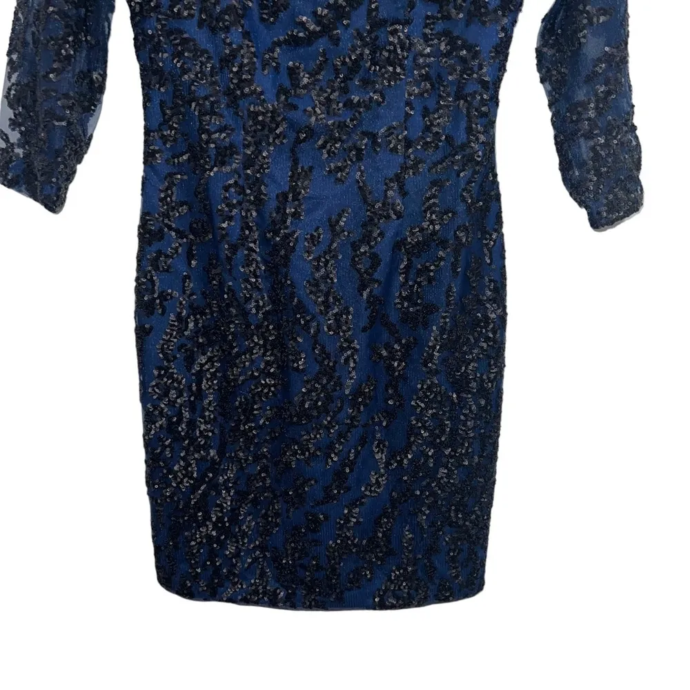 Aidan By Aidan Mattox Navy 3/4 Sleeve Cocktail Dress With Black Sequin Detail - Image 5