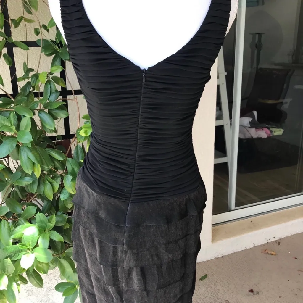 Sangria Black Fitted Sheath Dress Sleeveless V-Neck Form Fit Tiered Cocktail 8 - Image 7