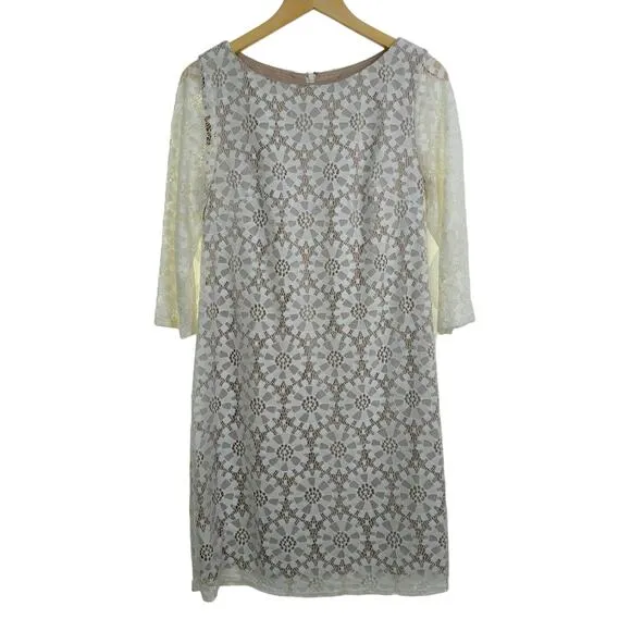 ELIZA‎ J Ivory Floral Lace Overlay Shift Dress Size 8 - Image 2