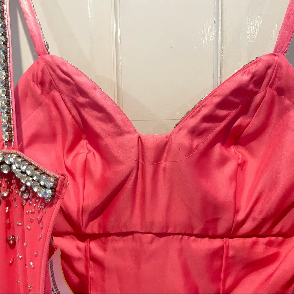 WOW! Pink Beaded Pageant Prom Dress Gown Sleeveless Size 2 - Image 9
