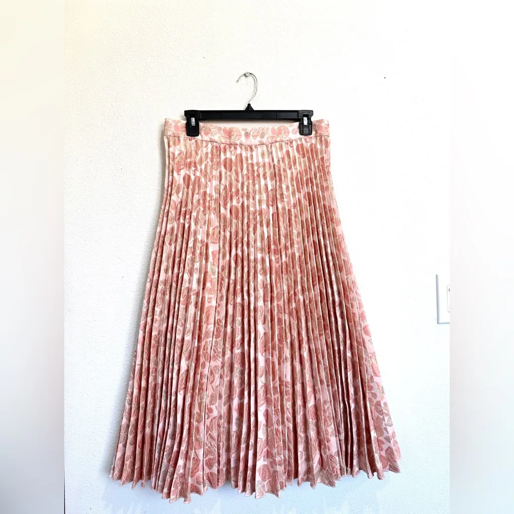 Kate Spade Metallic Jacquard Midi Skirt Fit & Flare Pleated Size 10 Rose Gold - Image 4