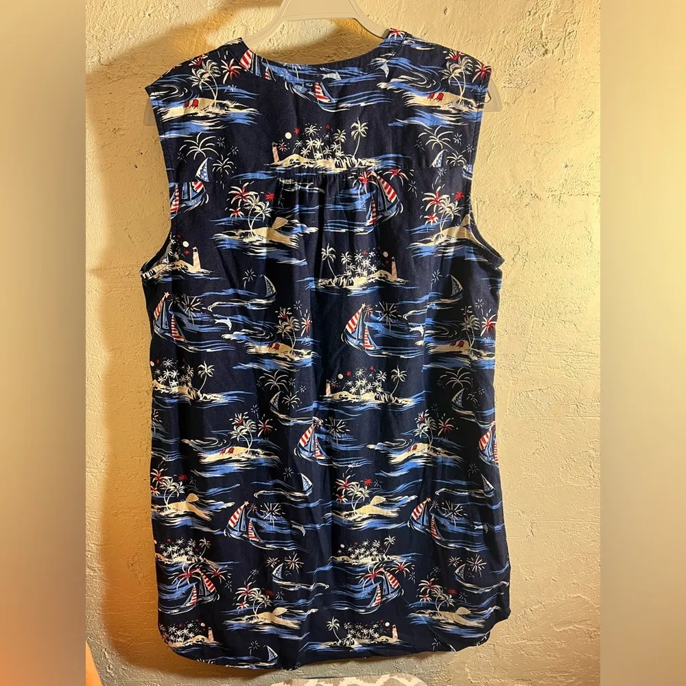 Kim Rogers Blue Sleeveless Blouse with Mandarin Collar - Image 9
