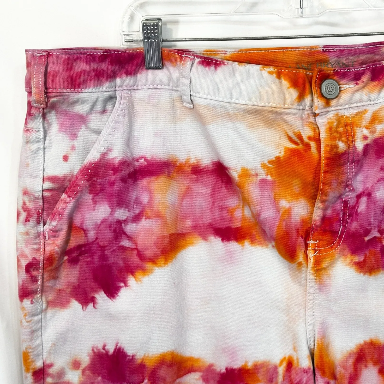 Lane Bryant Plus Size 28 Bermuda Shorts Handmade‎ Tie Dye Pink Orange Denim 1123 - Image 3