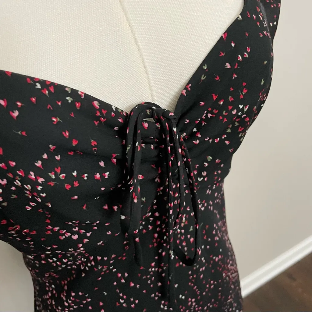 Vintage Y2K Maxi Dress Sweetheart Neckline Heart Flower Print Whimsical Black Size 8 - Image 7