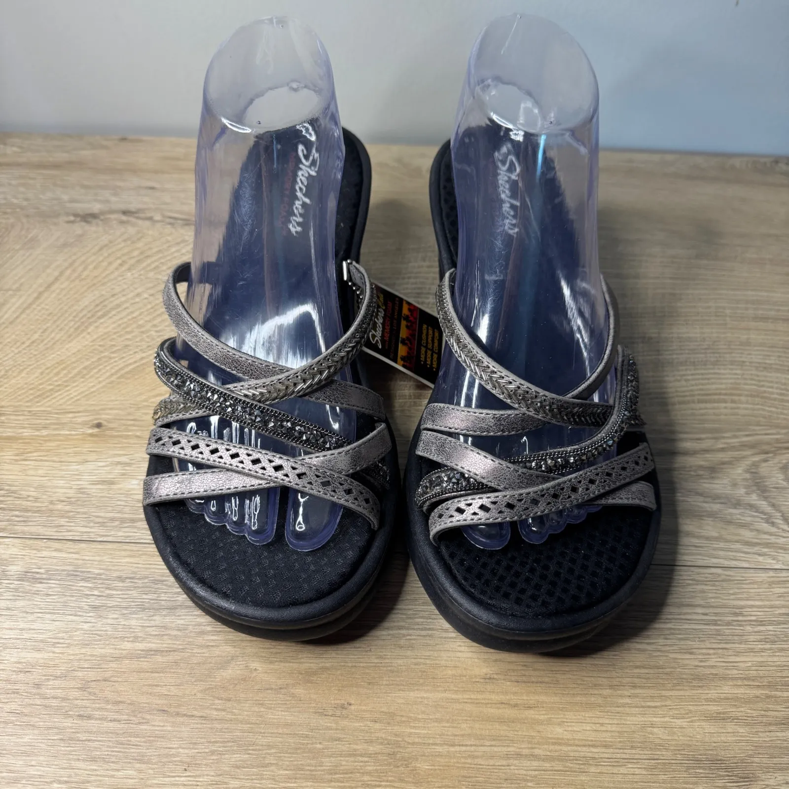 Skechers Cali Wedge Sandals Womens 8.5 W Pewter Memory Foam Comfort Wide‎ Fit - Image 4