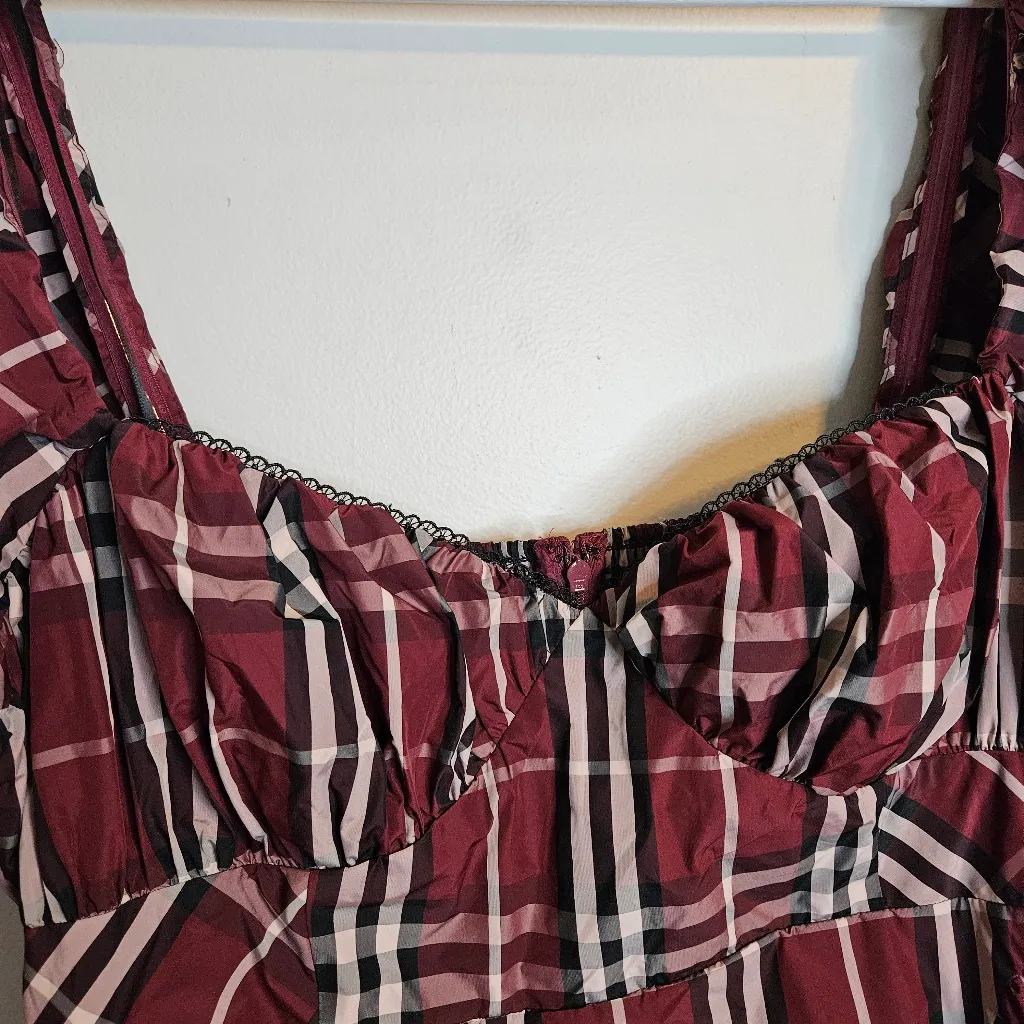 Maeve Plaid Puff Mini Dress Red Anthropologie Short Sleeve Sweetheart NWT XL - Image 3