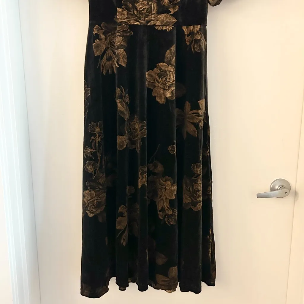 Baltic Born Janna Velvet Midi Dress in Black Bronze Floral Size M NWOT - Image 8