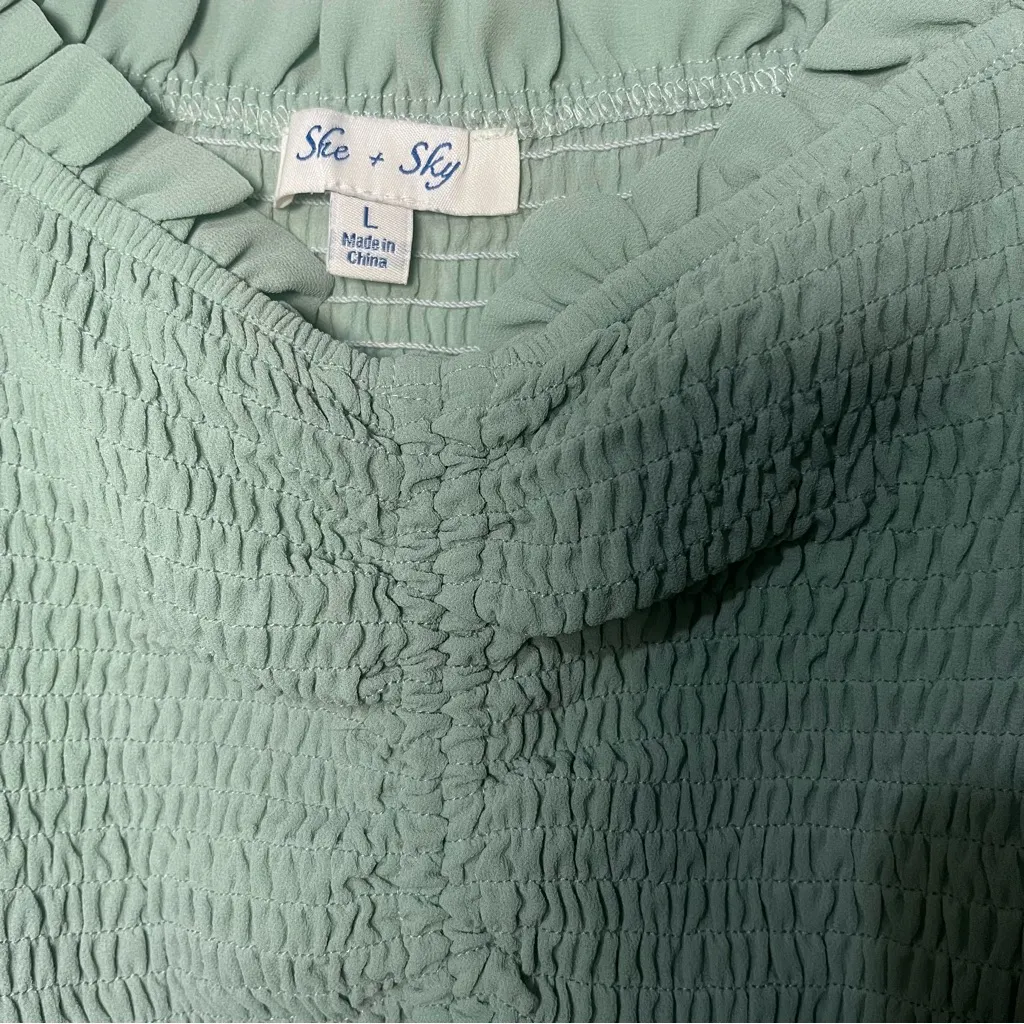 She + Sky Sage Green Ruched Blouse - Image 3