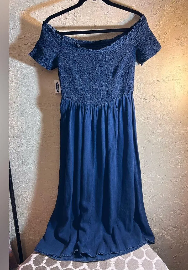 Blue Denim color Dress lyocell on/off shoulder stretchy flowy coastal cowgirl M - Image 10