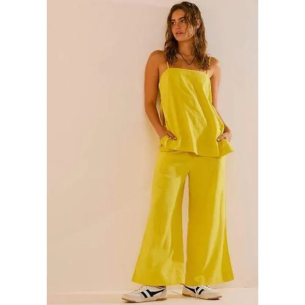 Free People  Sightseer Set‎ Size Small Yellow Linen Blend Vacation Boho Coord Set - Image 2