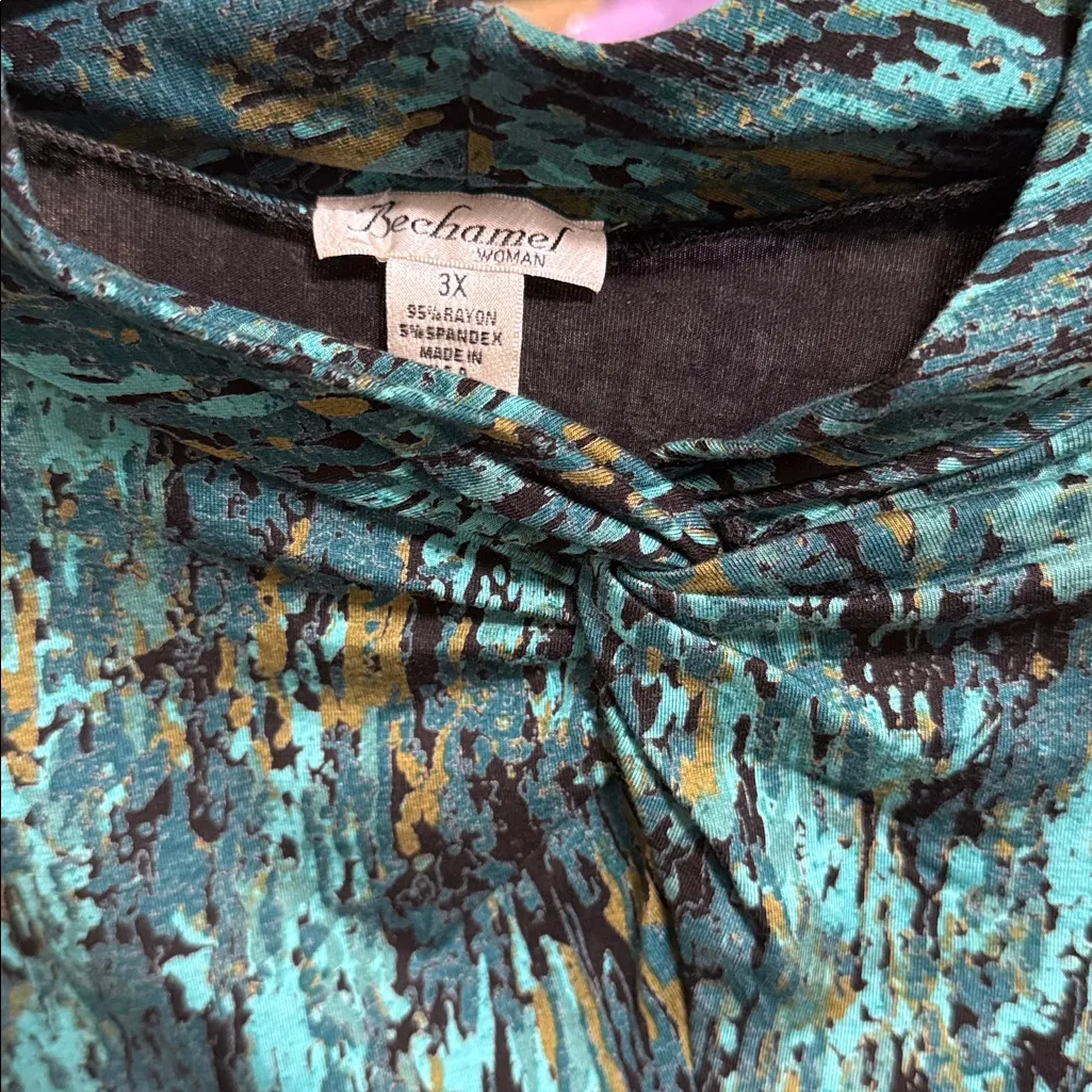 Bechamel woman long sleeve top and skirt set plus size 3X turquoise gold black - Image 3