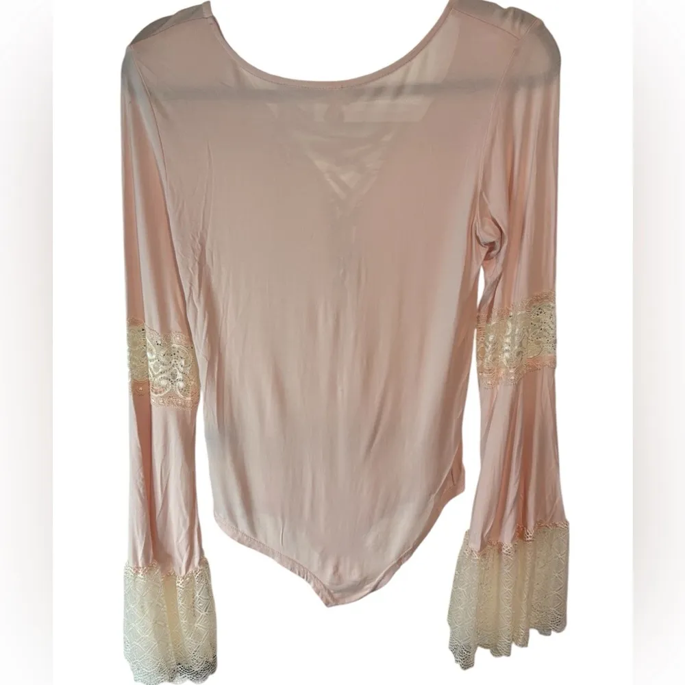 POL Baby‎ Pink Lace-Up Bell Sleeve Bodysuit- Size Medium - Image 3