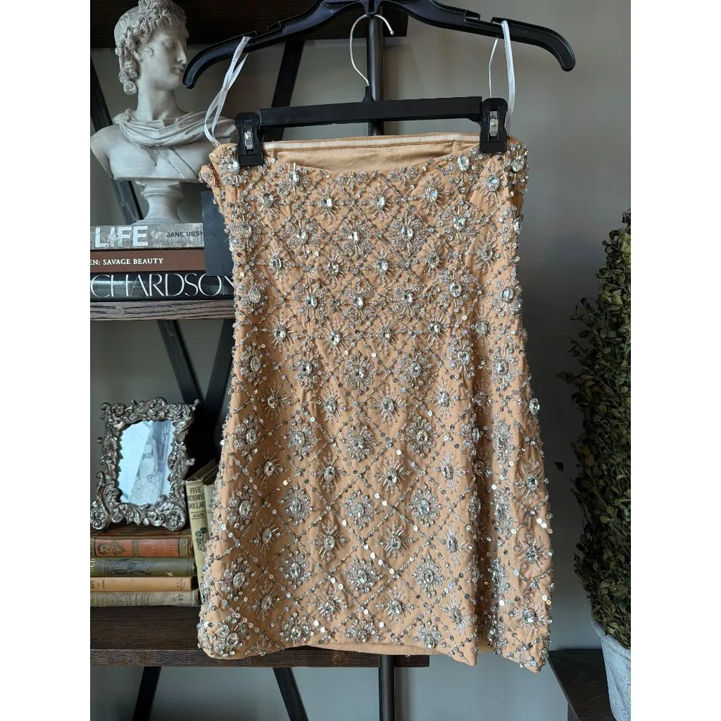 retrofete Chicca Strapless Embellished Mini Dress Nude Silver Womens Size Medium - Image 9