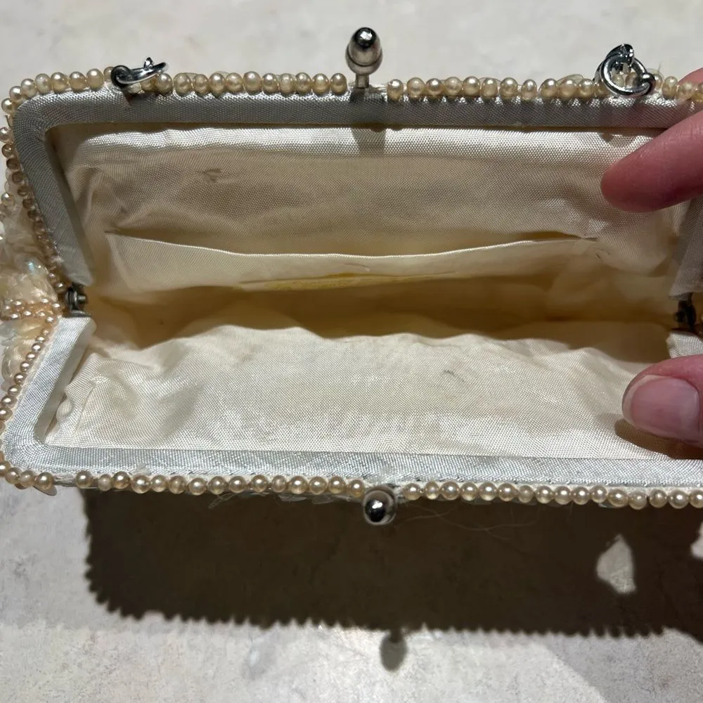 Vintage Beaded Evening Clutch‎ Bag - Pearlescent Sequins & Pearls, Made in Japan - Image 6