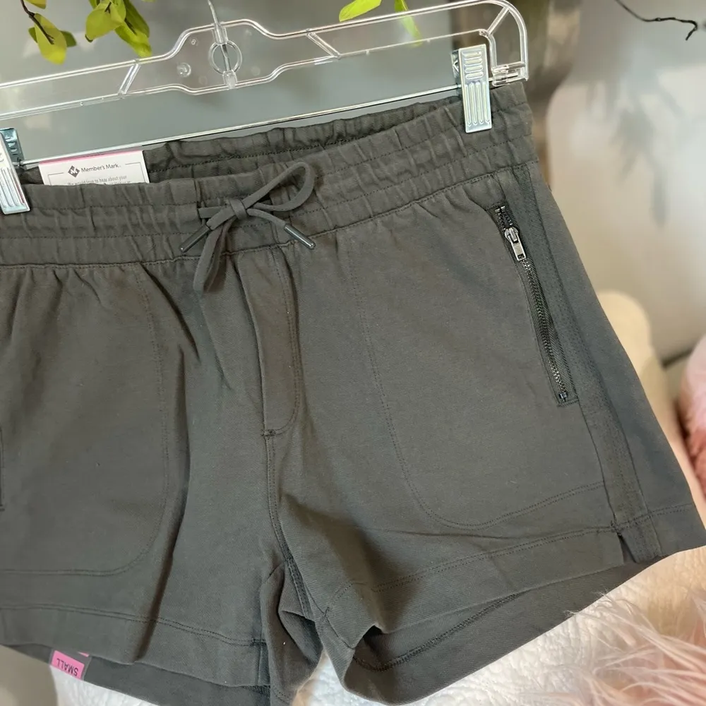 Comfy Twill Shorts Cotton Spandex Olive Green Elastic Drawstring Womens S Knit - Image 4