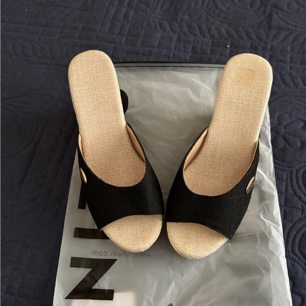 Black Wedge Sandals NWOT Size 7 - Image 5