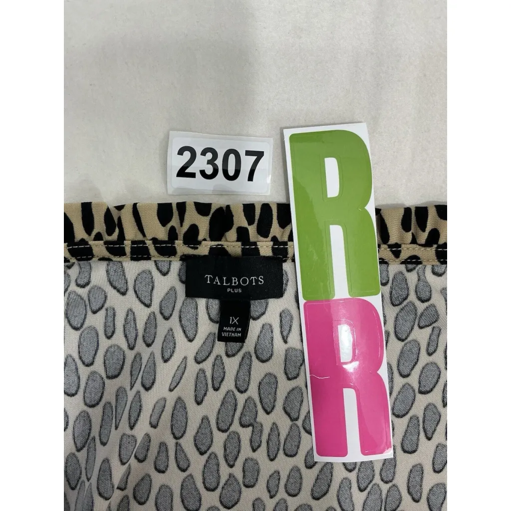 Womans Talbots Plus Pullover Tan Black Jersey Short Sleeve Midi Dress 1x - Image 3